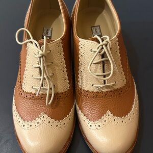 ESTODAS Two-Tone Leather Oxford Brogue Wingtips | Tan & Brown | Sz 5 W